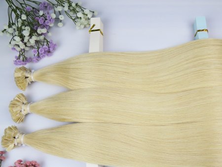 Double Drawn Keratin Hair Extensions Human Hair Flat Tip #613